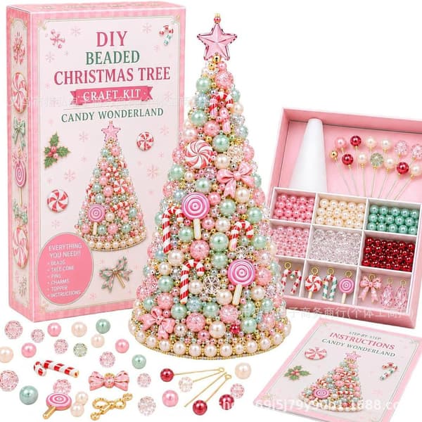 DIY Beaded Halloween Tree Craft Kit, Creative Decoration Set for Kids and Adults, 8 Spooky Themes D