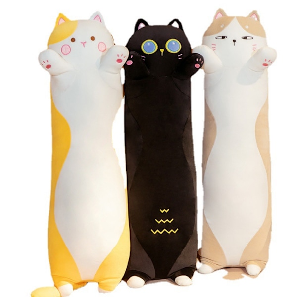 Sød kattebamse lang kropspude sort black 90CM