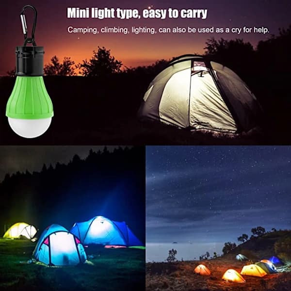 /EA/4-pak karabinhagelygter til camping (rød, blå, grøn, orange), LED-cam