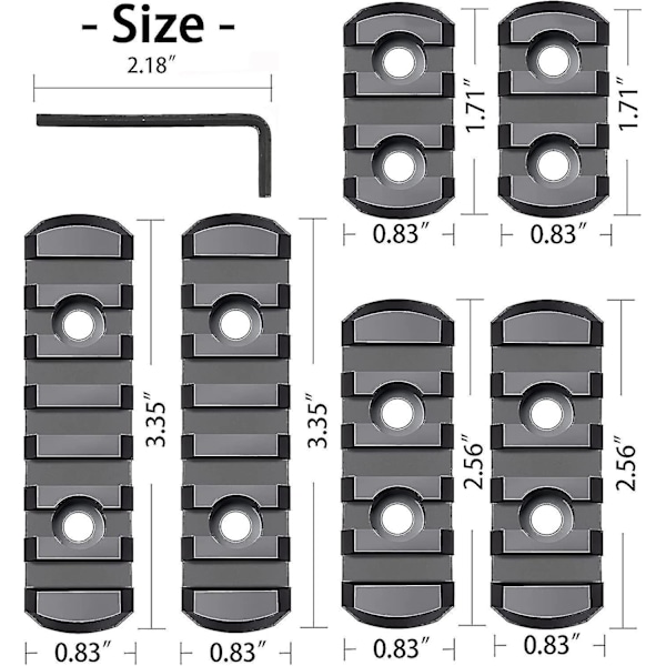 Picatinny-kisko-osa 3,3,5,5,7,7 uraa, täydellinen Mlock-järjestelmällä, Picatinny-kiskosetti 13 T-mutterilla & 13 ruuvilla & kuusiokoloavaimella -