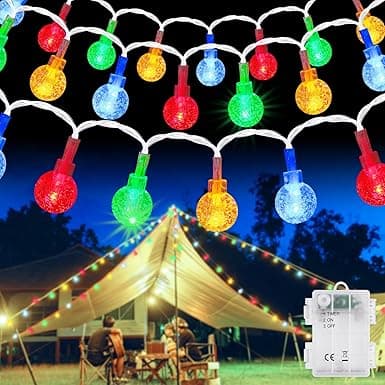 Lyskæde udendørs batteri, 6 m 40 LED krystalkugle lyskæde med 6 timers timer, IP65