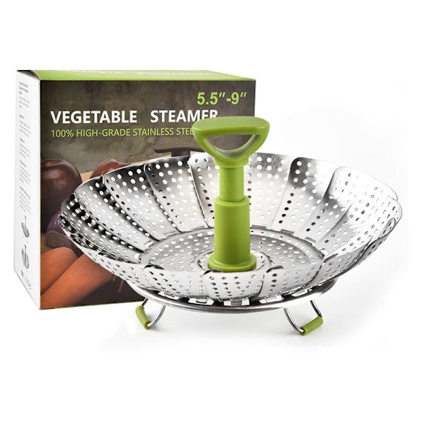 Foldbar dampkoger i rustfrit stål med foldbart håndtag og skridsikre fødder til grøntsager, gryderetter og forskellige typer madlavning Ø 23 cm