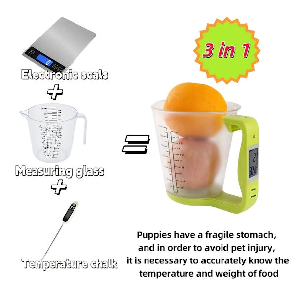 Smart 600 ml målebeger med vekt, termometer og 6-i-1 enhetskonverterer Gray