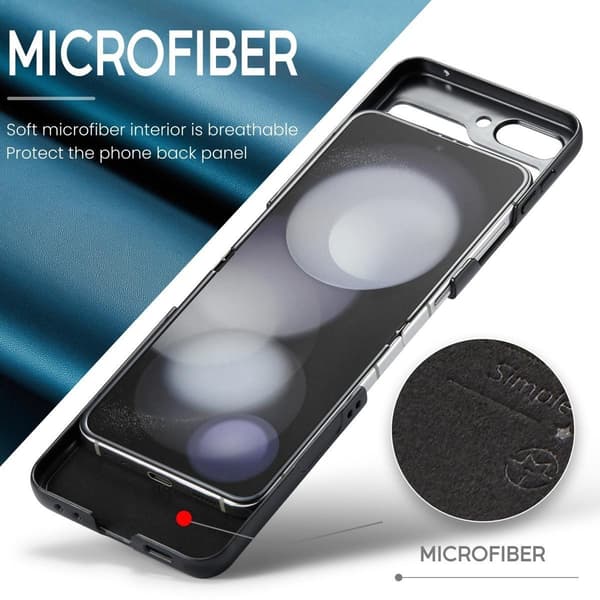 (För Samsung Galaxy Z Flip 7 FE) Smalt läderfodral med stöd och mikrofiberfoder, det är kompatibelt med trådlös laddning