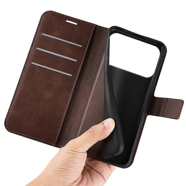Ekte Lærveske med Stativ for iPhone 17 Pro Max (Brun)[ZHE]