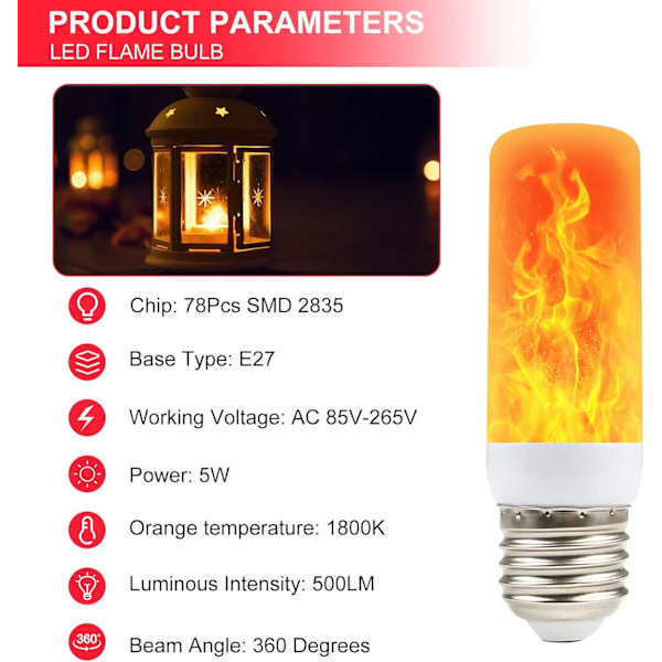 Flambulb | Ljuslampor med Flammeffekt | Flimmerande Ljuslampa, 4 Belysningslägen LED E27