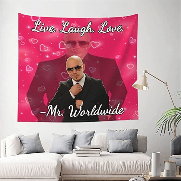 Mr. Worldwide sier å leve le, le, elske gobelin veggteppe for stue soverom sovesal innredning 40ʺ x 60ʺ