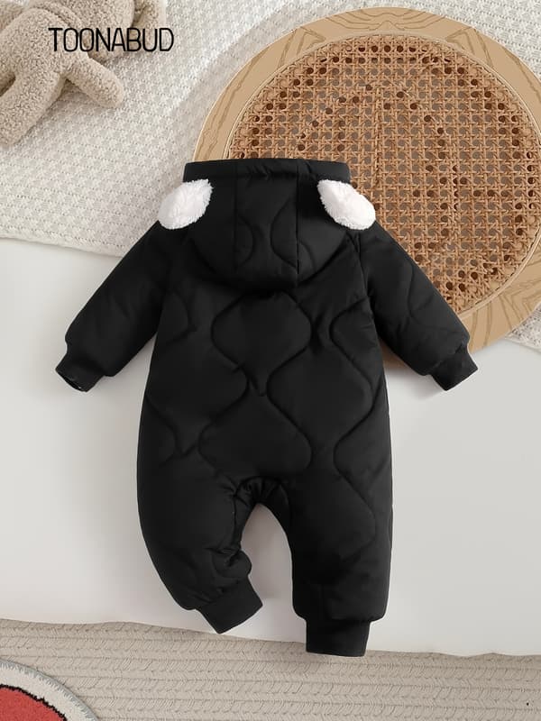Fortykket heldragt til baby til efterår/vinter udendørsbrug med lynlås 12-18M Black