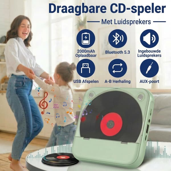 Kannettava CD-soitin Bluetooth-radiolla, kompakti erittäin ohut USB C -pikalataus MP3 WMA