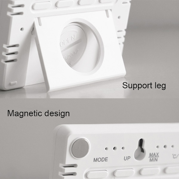 Smal magnetisk väggmonterad LCD digital klocka med temperaturdisplay (vit)[ZHE]