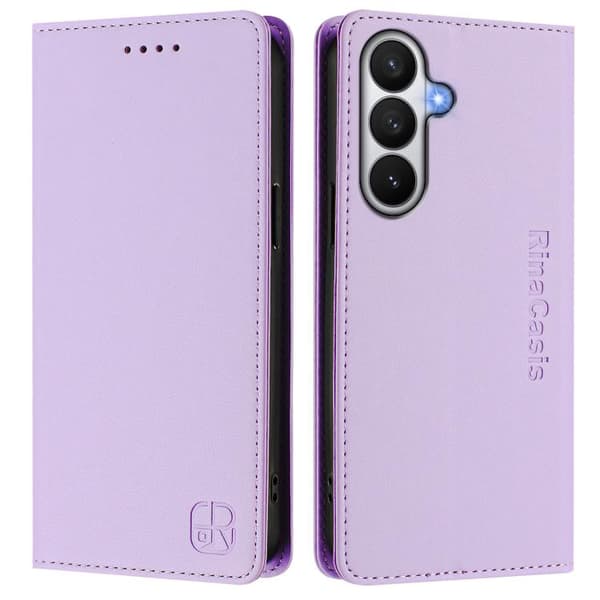 Samsung Galaxy S26 5G Case with Double Foldable Magnetic Suction Function in RFID Leather Ljuslila