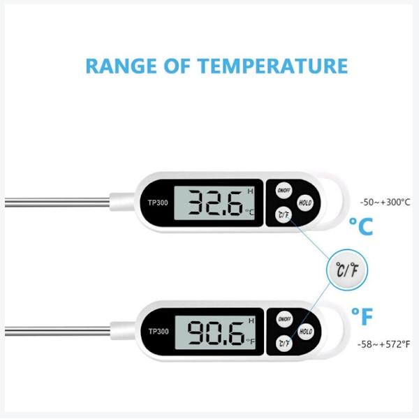 Digitalt køkkentermometer Husholdningstermometer Ovntemperaturmåler Madlavningstermometer, lang sonde, korrosionsbeskyttelse, °C/°F Omstillelig til køkken, grill/barbecue