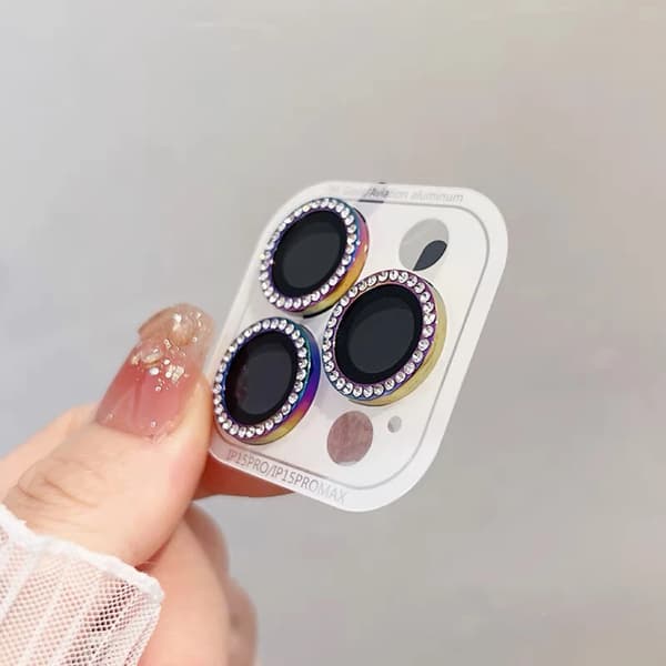 Glittrande Diamant Kameralinsskydd för iPhone 16 15 14 13 12 Pro Max Plus[ZHE] 15 15Plus(2pcs Colorful