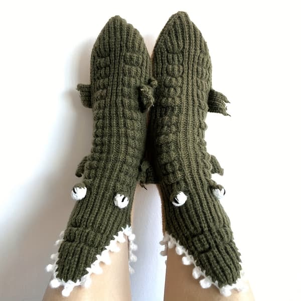 Unisex jule-krokodillesokker til kneet, varme vinter-tegneseriesokker One-size Green