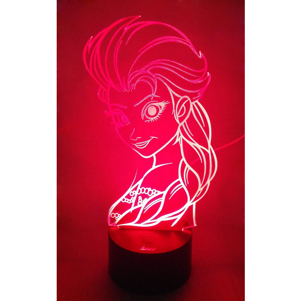 Prinsesse Elsa 3D Natlampe LED Illusionslampe Sengelampe, 7 Farver Ch...