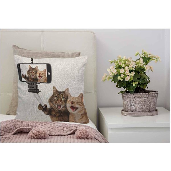 Katter som tar en selfie putetrekk putetrekk for sofa hjeminnredning brun hvit 45X45 cm