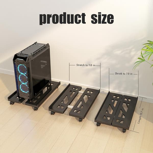 CPU-stativ med hjul, rullende mobil computertårn-vogn, universel holder til under gaming-skrivebord, sort kontor-arbejdsstation