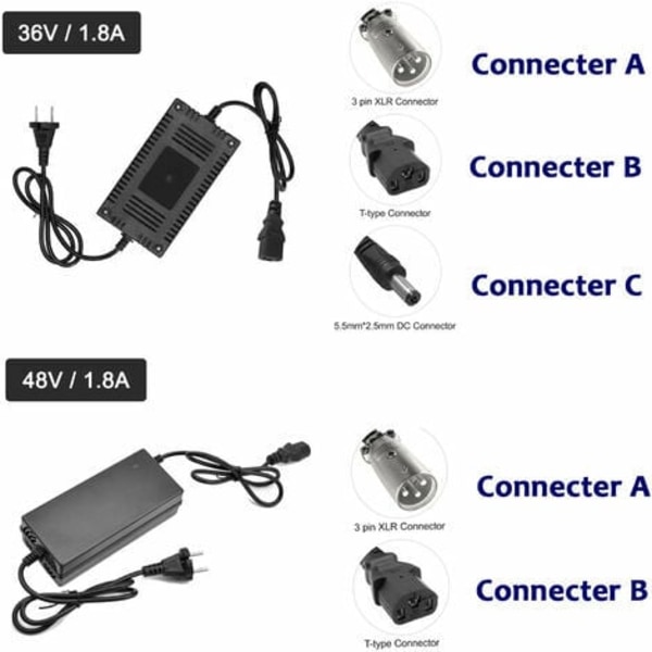 Smart laddare för elcykel och skoter, 36V XLR-huvud (typ A-kontakt)