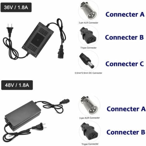 Smart oplader til elcykel og scooter, 36V XLR-hoved (type A-stik)