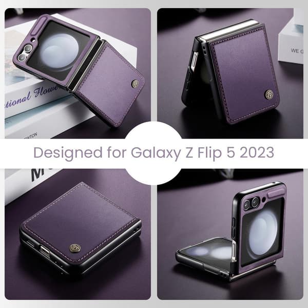 (För Samsung Galaxy Z Flip 7 FE) Smalt läderfodral med stöd och mikrofiberfoder, det är kompatibelt med trådlös laddning