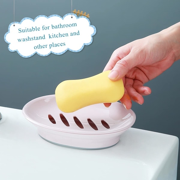 2-pakks såpedispenser, såpedispensere i plast, sklisikker såpeboks, såpeholder, dusj med dryppbrett, lett å rengjøre såpesparer (rosa)