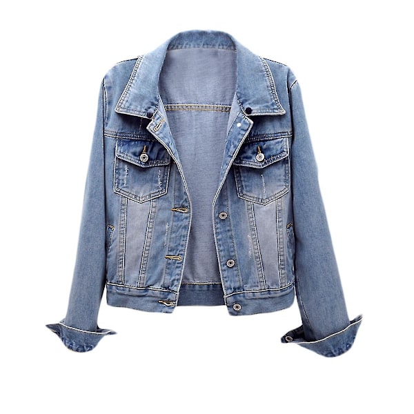 Naisten rento irrotettava hupullinen denim-takki | Vaaleansininen Light Blue M