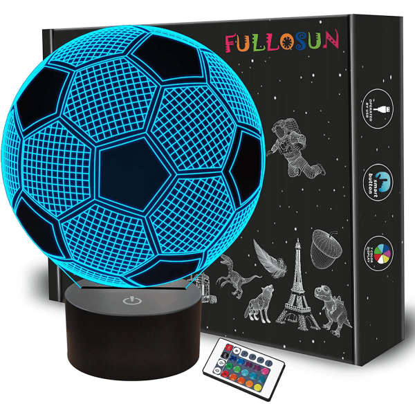 Barn nattlampa fotboll 3D optisk illusion lampa med fjärrkontroll