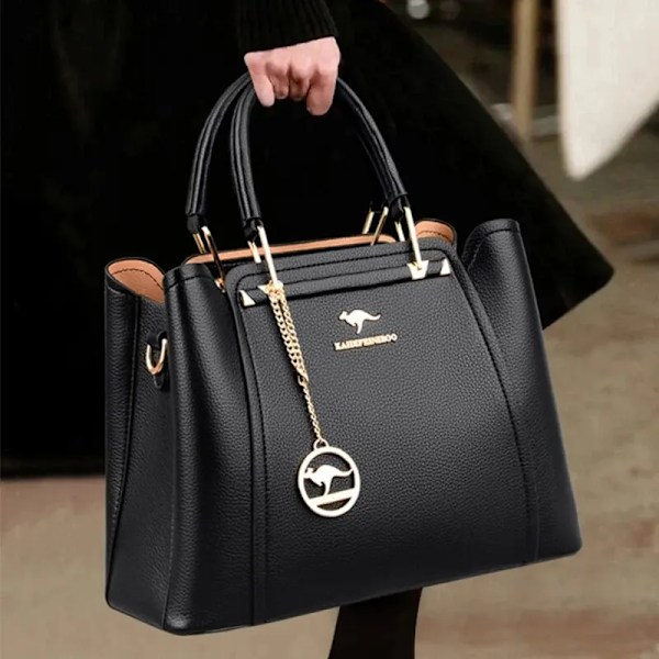 Mote Dame Myk PU Lær Håndveske Designer Skulderveske Crossbody Veske Dame Stor Kapasitet Shopping Messenger Tote Veske Black