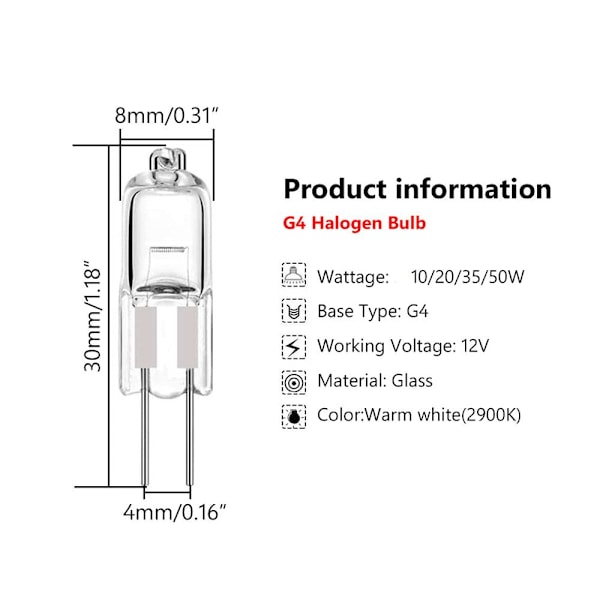 10 kpl halogeenivalaisimia kapselilamput G4-12V-10W G4-12V-10W G4-12V-10W G4-12V-10W