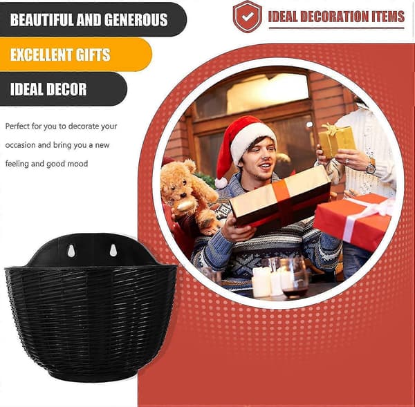 Wall Mounted Hanging Flower Boxes, Plastic Flower Pots for Fence with Hooks, Black T Black