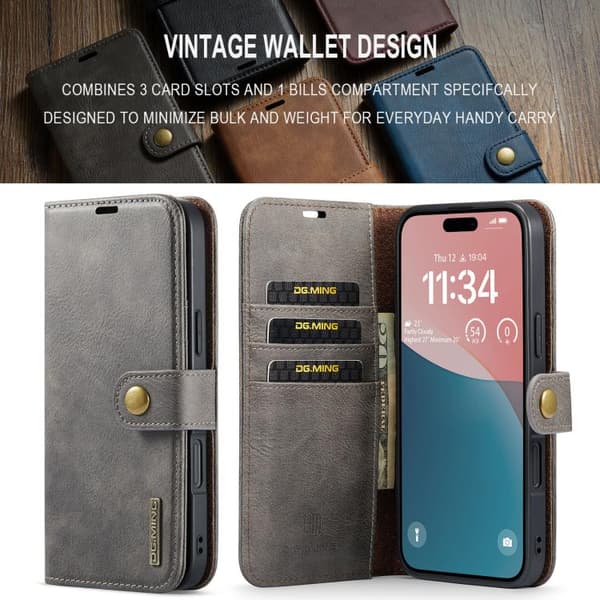 iPhone 17 Leather Case with Crazy Horse Texture and Detachable Magnet