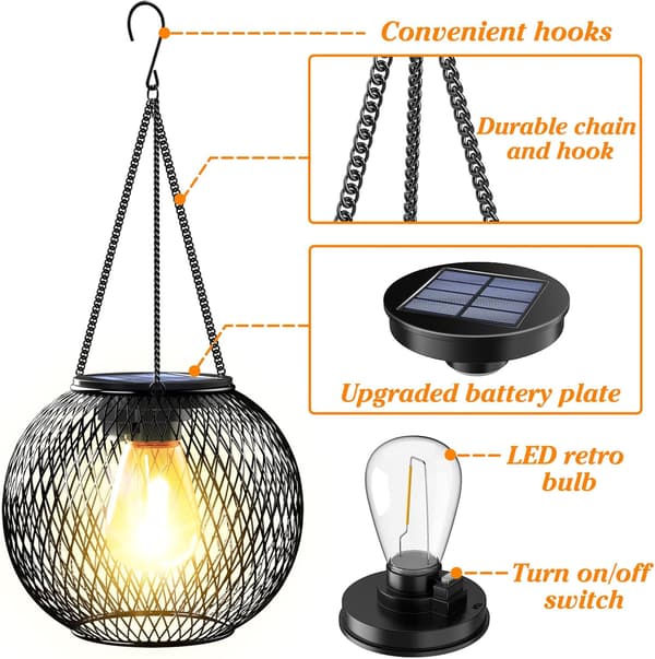 Solar Powered Hanging Lights 2-pack - Waterproof Outdoor Garden Lighting with Automatic Dusk Sensor for Trees, Patio, Walkway[ZHE]