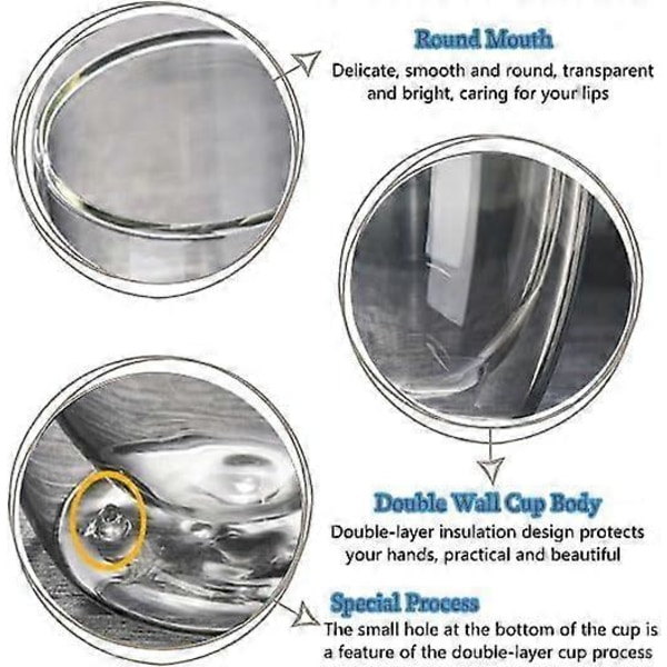 6 stk. Dobbeltveggede Kopper Glasskrus, Transparente Dobbeltveggede Kaffekopper, Dobbeltvegget, Cappuccino, Latte og Isolert (80ml)[ch]