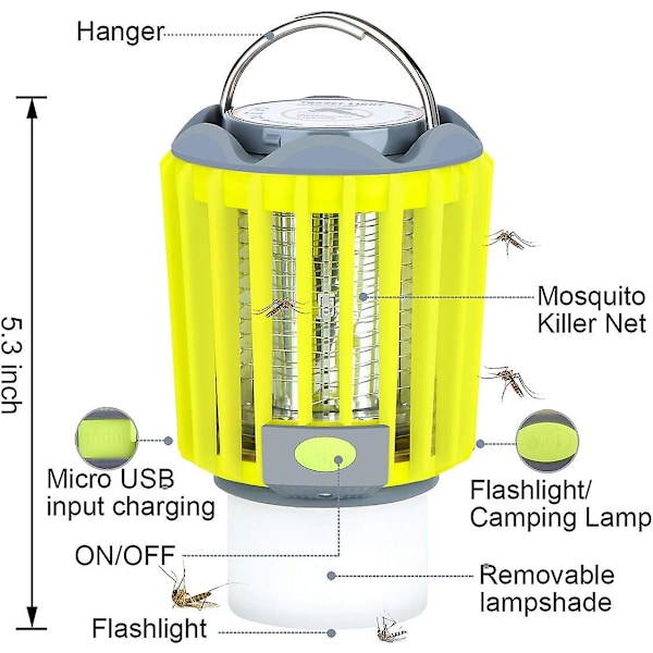 Campinglampe LED-lommelygte 3-i-1 Myggefænger USB-opladning Letvægts Camping & Tilbehør til Udendørs & Nødsituationer IP66 Vandtæt