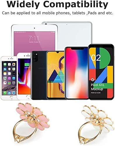 2-pak Luksus Glitter Diamant Universal Pop Socket, Fingerringholder til Alle Smartphones, Hvid/Pink(f2)