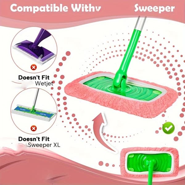 Vaskbare mikrofiber moppeputer, sett med 5, rosa, for tørr- og våtstøvsuging 5 st
