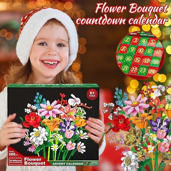 2025 Julekalender med Blomsterbuket Byggeklodser til Jule-nedtælling [ZHE]