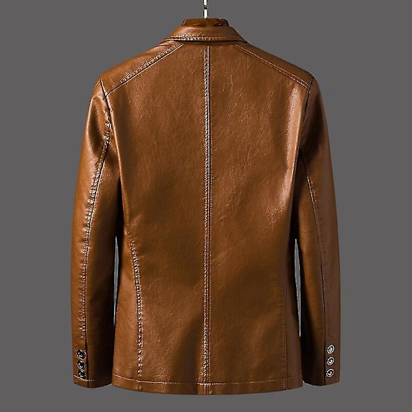 Lediga Blazer Jackor Herr Ytterkläder Läderjacka Herr Ledig Läderjacka Herr Slim Pu Läderjacka Mode Kläder Svart Black 4XL