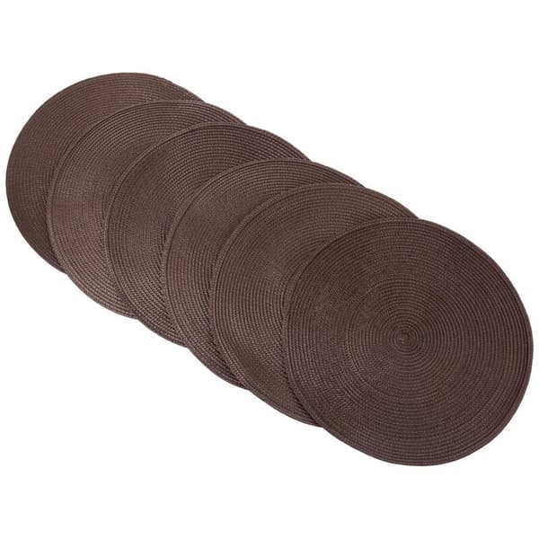 Set med 6 runda flätade bordstabletter, halkfria och tvättbara, 38 cm (brun)