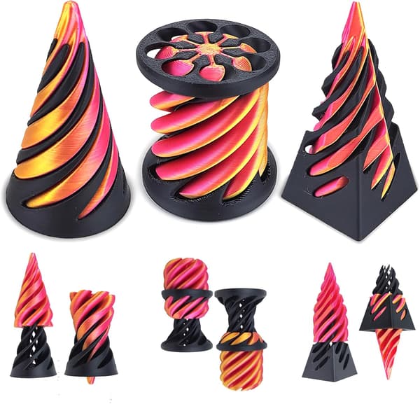 3 st 3D-printede spiralformede fidget-legetøj, umulig pyramide lige skulptur, stressreducerende legetøj