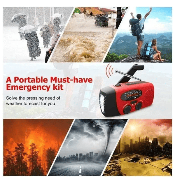 Solar Crank Emergency Radio with Flashlight and Power Bank black