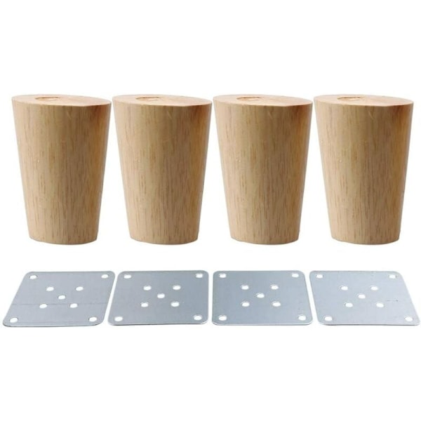 4 stk møbelben 6 cm massivt træ med monteringsplade og skruer til sofa, TV, seng, spisebord - 6 cm