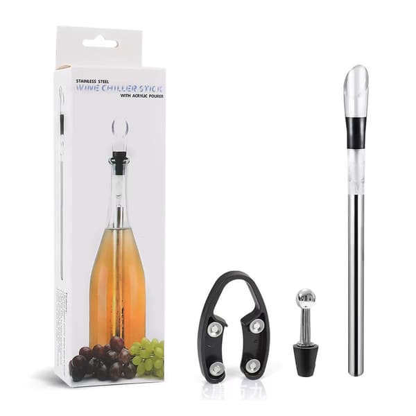 2 stk. vinkøler i rustfrit stål, vinkølerstav, vinkaraffel med vinlufter [SC] Popsicle box + stopper + cutter