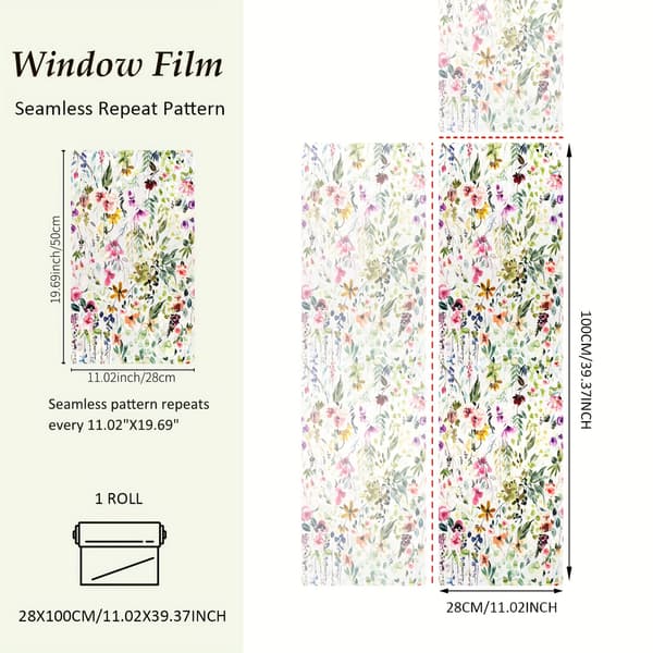 Regnbue Solfanger Blomstret Vinduesfilm Dobbeltsidet Statisk Klæbende Mærkat 27.94x99.06cm Not provided