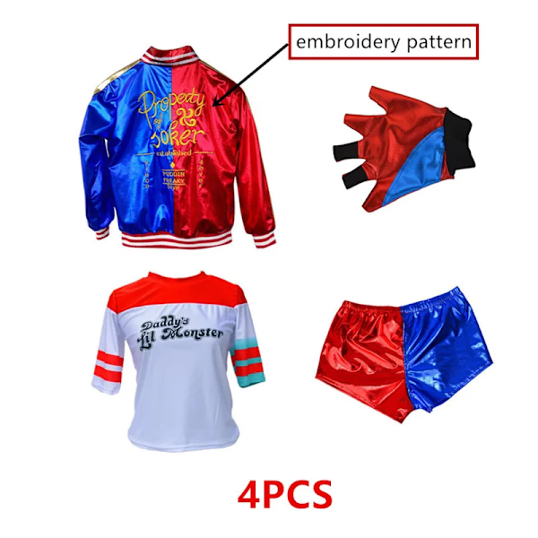 Harley Quinn Kostume Film Clown Pigekostume Halloween Voksen Sexy Cosplay T-shirt Armbånd Pistol Holster Tilbehør 01 1 L(160-165CM)