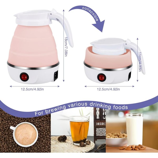 Vikbar vattenkokare, 600ml silikon rese vikbar camping portabel