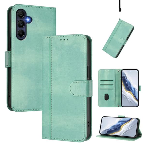 Retro Läderfodral med Sömmar för Samsung Galaxy A17 5G[ZHE] Mintgrön