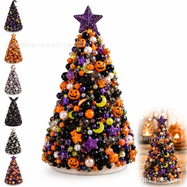 DIY Beaded Halloween Tree Craft Kit, Creative Decoration Set for Kids and Adults, 8 Spooky Themes B