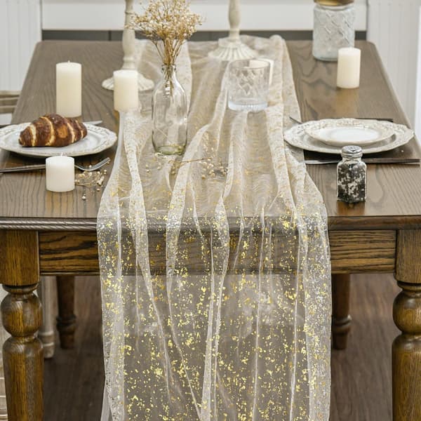 Tyllnett bordløper glitter gullfolie 70x300cm, festlig lyseblå gull dekorasjon