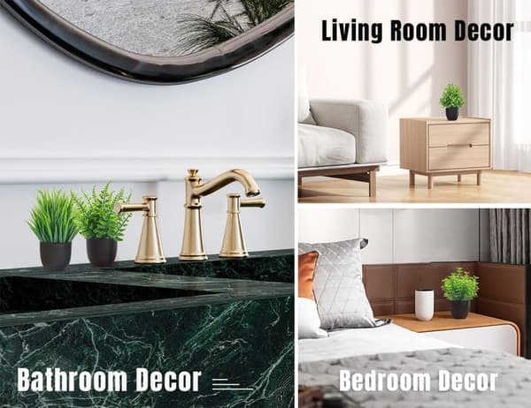 4-pack Artificial Plants - Small Fake Plants in Black Pot for Halloween, Bathroom, Home, Kitchen, Table & Office Decoration